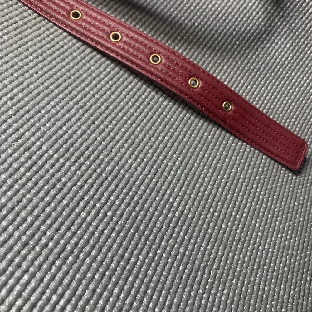 Steve Madden Womens Belts Size Large Wine Red Gold Trapunto Stitch Sleek‎